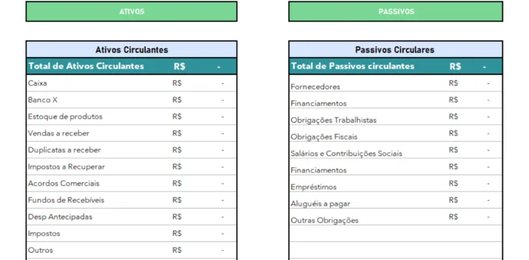 Planilha de Balanço Patrimonial Empresarial Grátis