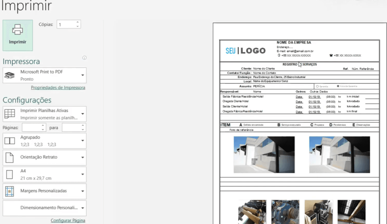 Planilha para Criar Relatório Fotográfico em Excel - PDF
