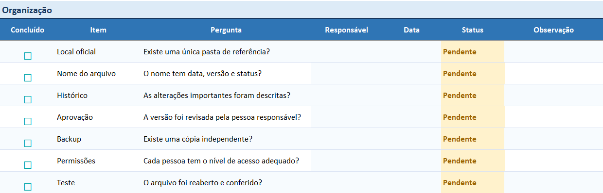 Como controlar versões do arquivo e evitar perda de dados - Checklist de controle de versões