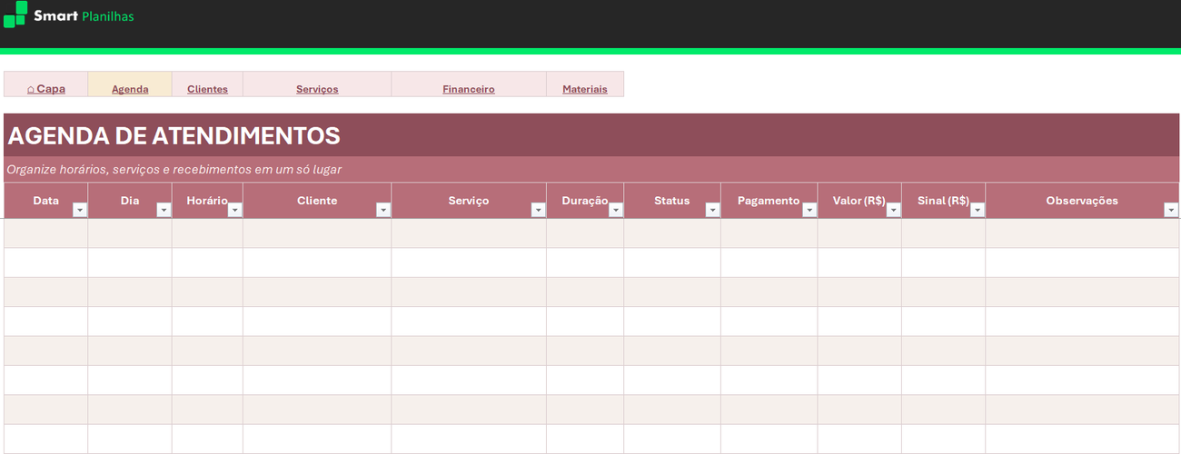 Planilha para Nail Designer - Agenda