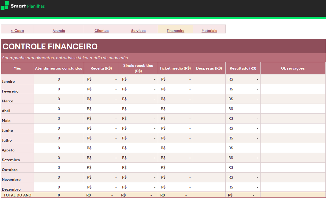 Planilha para Nail Designer - Financeiro