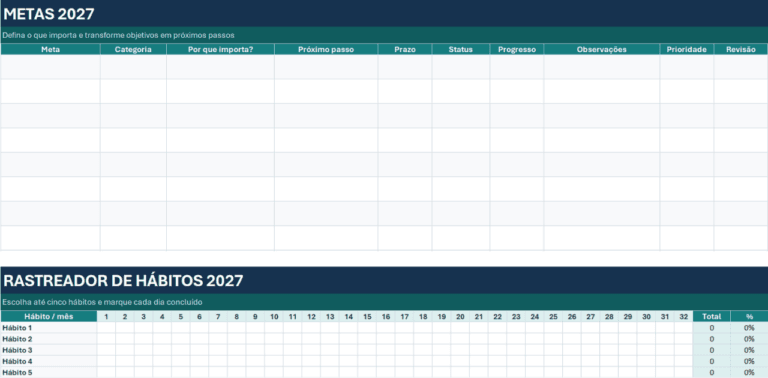 Planner 2027 em Excel Grátis
