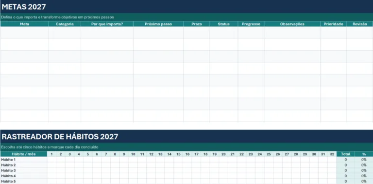 Planner 2027 em Excel Grátis